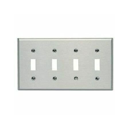 Leviton Switch Wallplate, Standard Size, Gang 4, Brushed Stainless Steel 84012