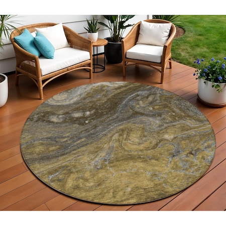 Homeroots 8' Brown Taupe And Chocolate Round Abstract Washable Indoor Outdoor Area Rug 577825