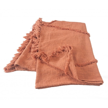 Homeroots 60" X 50" Orange Woven Cotton Throw Blanket with Fringe 516546