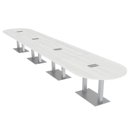 Skutchi Designs Racetrack Conference Table With Power Unit, 48 in W, 264 in L, White HAR-RAC-48X264-DOU-WA7976-ESIL