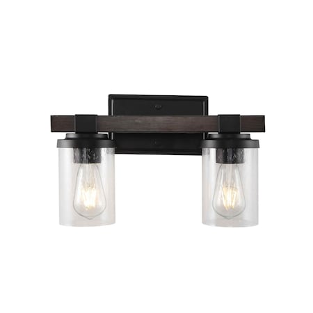 Jonathan Y Bungalow 15" 2-Light Iron/Seeded Glass Rustic Farmhouse LED Vanity Light, Oil Rubbed Bronze JYL7508A