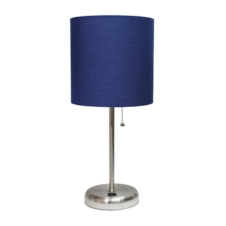 Homeroots 20" Silver Metal USB Table Lamp With Navy Blue Drum Shade 642922
