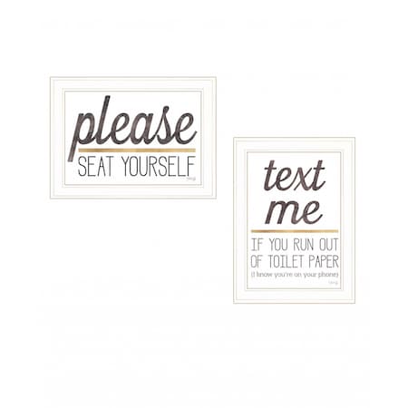 Homeroots Set Of Two Text Me If You Run Out of Toilet Paper While Seated 1 White Framed Print Wall Art, 2PK 408217