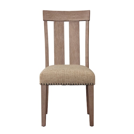 Homeroots Set of Two Natural and Brown Upholstered Fabric And Solid Wood Slat Back Dining Side Chairs, 2PK 573391