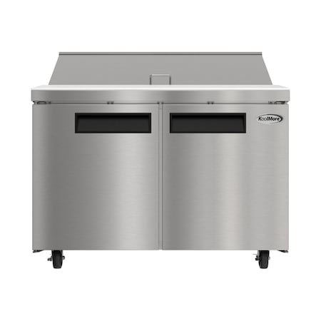Koolmore 46 in. Commercial 2 Door Refrigerated Sandwich Prep Table 12 Pan Capacity and 14  Cu. Ft. of Storage KM-PTR46-2D