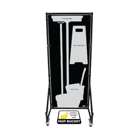 5S Supplies Housekeeping Shadow Board Broom Station V18, Black / Gray, Kit + Stand, No Text HSB-V18-BLACK/GRAY-KIT-STAND- NO TEXT