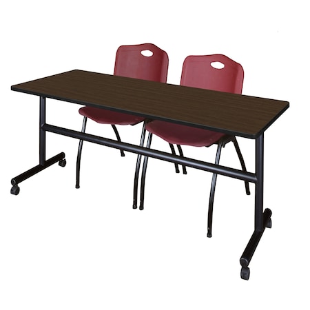 Regency Kobe Flip-Top Training Nesting Table W/ 2 M Stack Chairs, 72 in W, 24 in L, Neo Walnut MKFT7224NW47BY