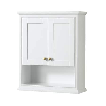Wyndham Collection Deborah Over-the-Toilet Bathroom Wall-Mounted Storage Cabinet in White with Brushed Gold Trim WCS2020WCWG