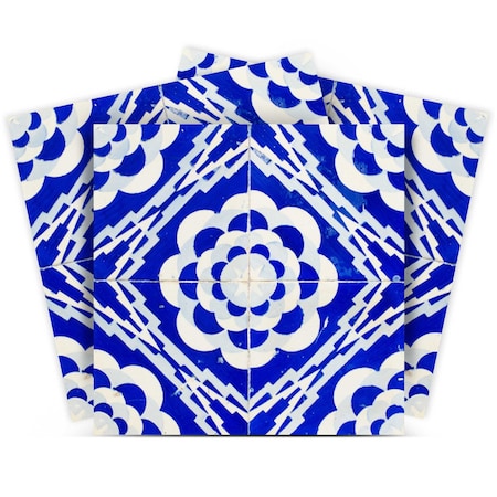 Homeroots 12" X 12" Blue And White Gerbera Peel And Stick Removable Tiles 555958