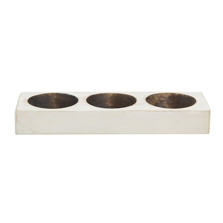 Homeroots Distressed White 3 Hole Cheese Mold Candle Holder 416256