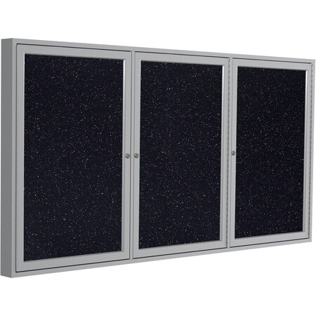 Ghent Recycled Rubber 3-Door Enclosed Bulletin Board W/ Silver Frame, 48L x 96W PA34896TR-CF