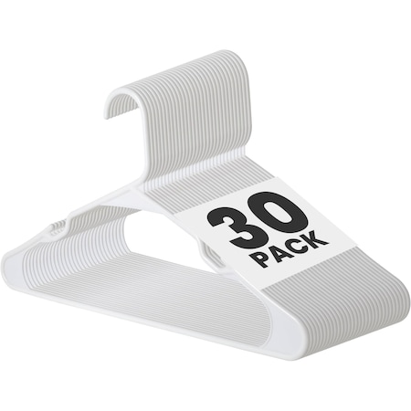Simple Deluxe Lightweight Plastic Hangers, Space Saving Clothes Hangers w/ Non-Slip Shoulder Notches, White, 30PK HIHANGPLASTW01X30
