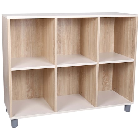Beleduc By Playwell Napoli 41inx14in 6-Compartment Shelf - 32.6inH, White/Oak HPL, Room Divider, Ages 3+ 846007