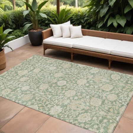 Homeroots 8' X 10' Artichoke Green And Beige Floral Washable Indoor Outdoor Area Rug 603440
