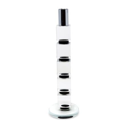 Homeroots 11" Silver Clear And Black Geo Crystal Tabletop Taper Candlestick 590243