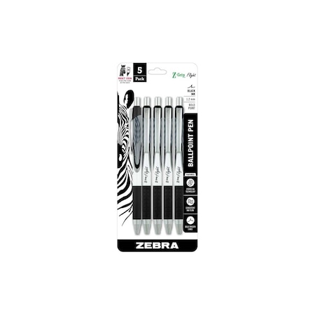 Zebra Pen Z-Grip Flight Retractable Ballpoint 1.2mm Black 5pk 21915