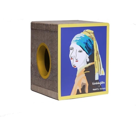 Tinklylife FluffyDream Cat Condo Scratcher Post Cardboard, Girl with a Pearl Earring Shape Adaptation Spoof Ve PTFURNSCRATPADGIRL