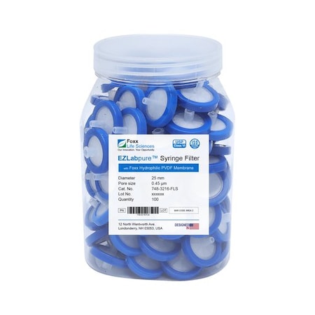 Foxx Life Sciences EZFlow Syringe Filter, 0.22um Glass Fiber, 25mm, 100PK 37C-2216-OEM