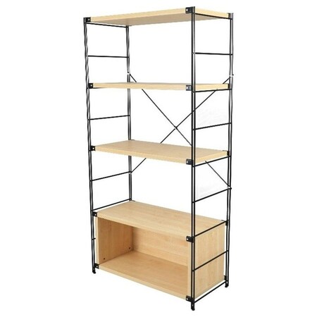 Leisuremod Brentwood Etagere Bookcase with Black Steel Frame & Melamine Board Shelves, Natural Wood BBBL-65NW