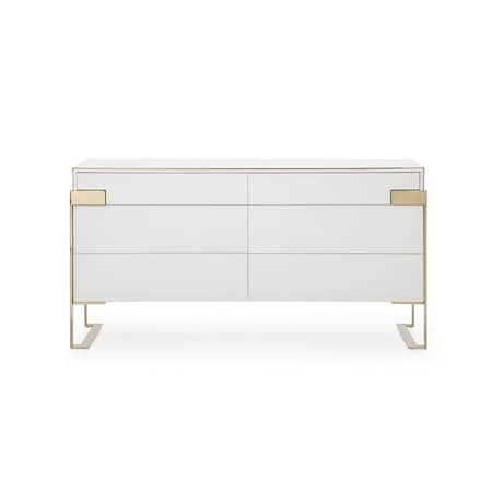 Homeroots 60" Gold and White Solid and Manufactured Wood Six Drawer Double Dresser 490827