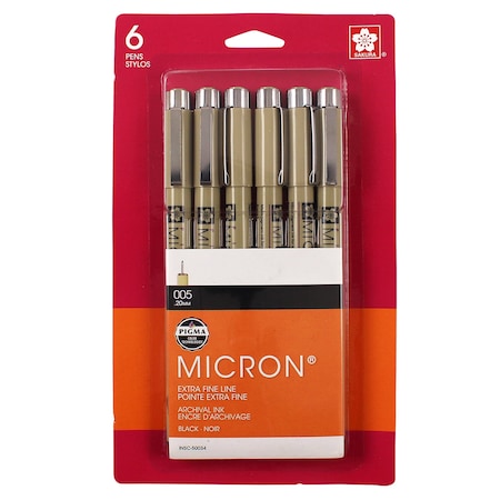 Sakura Pigma Micron Pens, Black, Size 005, Blister Card, 6PK 50034