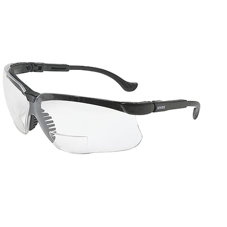 Uvex Semi-Rimless Safety Glasses w/Black Frame, Clear Lens and Anti-Scratch Coating, +2.50 Diopter S3763