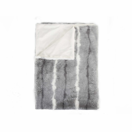 Homeroots 50" X 70" Gray and White Faux Fur Striped Plush Throw Blanket 354556
