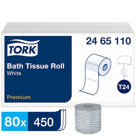 Tork Standard Core, 2 Ply, 450 Sheets, White, 80 PK 2465110