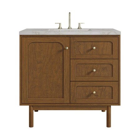 James Martin Vanities Laurent 36" Single Vanity, Honey Oak w/ 3 CM Victorian Silver Silestone Top 545-V36-HNO-3VSL