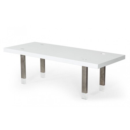 Homeroots 95" White And Gray Stainless Steel Dining Table 487358
