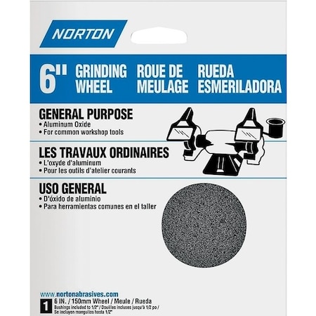 Norton Co 0 Grinding Wheel, 6 in Dia, 12 in Arbor, Coarse, Aluminum Oxide Abrasive 7660788245