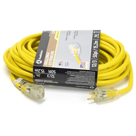 The Brush Man SJTW Extension Cord, 12 AWG, 12/3, 1 Outlets, Vinyl, 50 ft EXT 50 12/3 LT