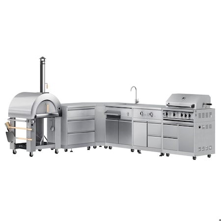 Koolmore Dual Fuel Pizza Oven, 3 Drawer Cabinet, Corner Cabinet, Sink, Side Burner, BBQ Grill and Cabinet KM-OKSKIT-CONFIG111