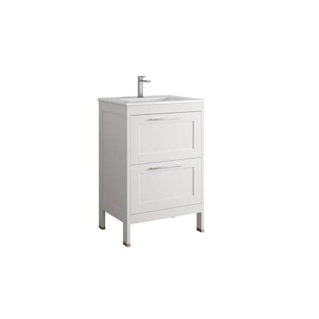 Homeroots 24" White Wood Freestanding Bathroom Vanity With White Sink And Two Drawers 627394