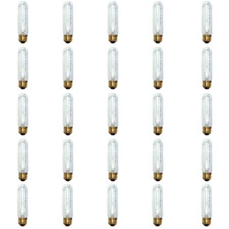 Bulbrite Incandescent Dimmable 40W Tubular T10 Light Bulbs, Medium E26 Screw Base, 2700K, 25PK 861039