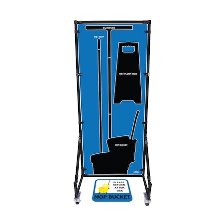 5S Supplies Housekeeping Shadow Board Broom Station V15, Blue, BO, No Text HSB-V15-BLUE-BO-NO TEXT