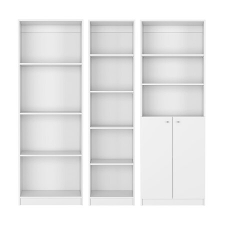 Homeroots Set of Three White Wood Twelve Tier Modular Bookcase with Two Doors, 3PK 546626