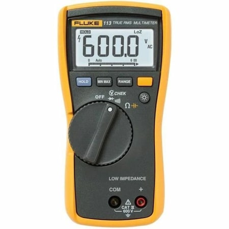 Fluke Digital Multimeter, 600 V Max DC, 0 V Max AC, TRMS, 6,000 Instrument Counts, Backlit LCD FLUKE-113