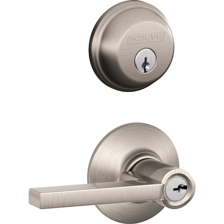 Schlage Satin Nickel Single Cylinder Deadbolt & Keyed Entry Latitude Lever Combination Pack FB50N V LAT 619