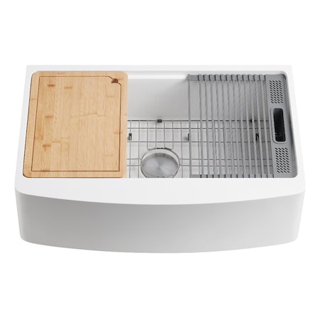 Kingston Brass 36" Solid Surface White Stone Apron-Front Single Bowl Farmhouse Kitchen Sink in Glossy White GKKA36229