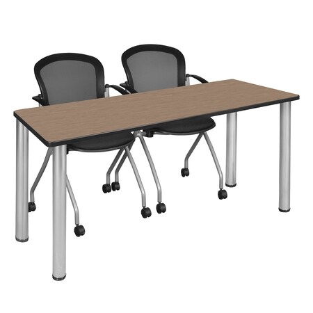 Regency Kee Training Table W/ 2 Cadence Nest Chairs, 72 in W, 24 in L, Noble Oak MT7224NOBPCM23BK
