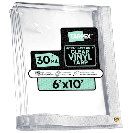 Tarpex Ultra Heavy Duty Tarp, 6 ft x 10 ft, 30 Mil, Clear, PVC CVT30-TA-610