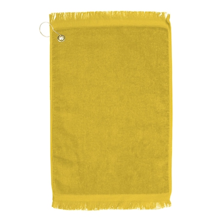 Towelsoft Premium Fringed Velour Golf Towel with Corner Hook &Grommet Placement-Yellow Golf-EV1407CL-YLW