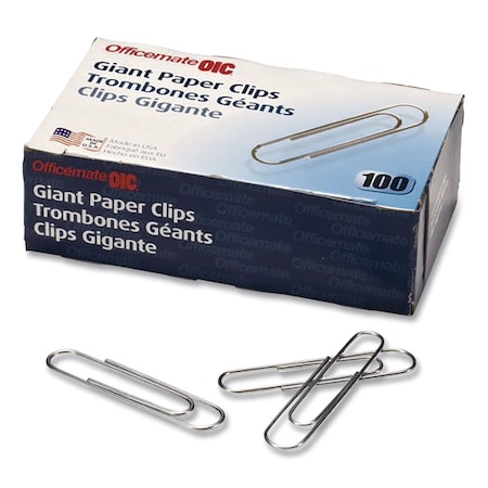 Officemate Giant Paper Clips, Jumbo, Smooth, Silver, 100PK 99914QL