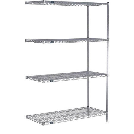 Global Industrial Nexel 4 Shelf, Nexelate Silver Epoxy Wire Shelving Unit, Add On, 36"W x 30"D x 63"H 799080