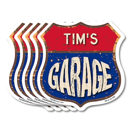 Signmission Tim's Garage, 12 inch X 12 inch, Aluminum Metal Sign, 5PK SHI-A-5Pack-12-383-TIM