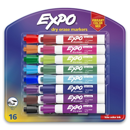 Expo Low Odor Dry Erase Markers, Chisel Tip, Vibrant Colors, 16PK 1927526