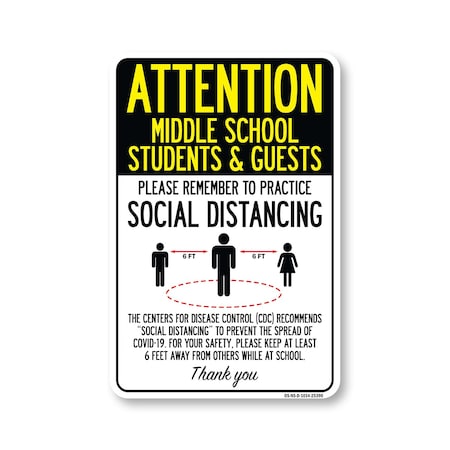 Signmission PSA, Middles School Students And Guests Social Distancing, 14in X 10in Decal, OS-NS-D-1014-25390 OS-NS-D-1014-25390
