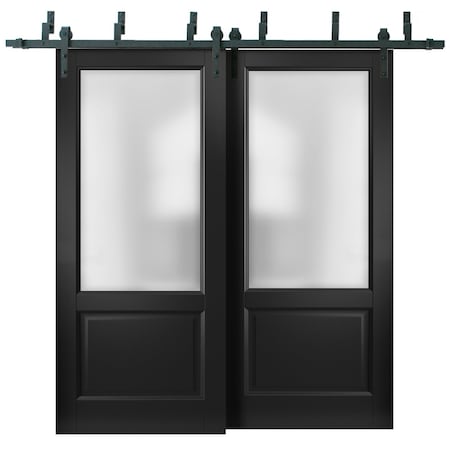 Sartodoors Sliding Closet Barn Bypass Doors, Lucia 22 Matte Black with Frosted Glass, Sturdy 6.6ft Rails Hard LUCIA22BBB-BLK-36