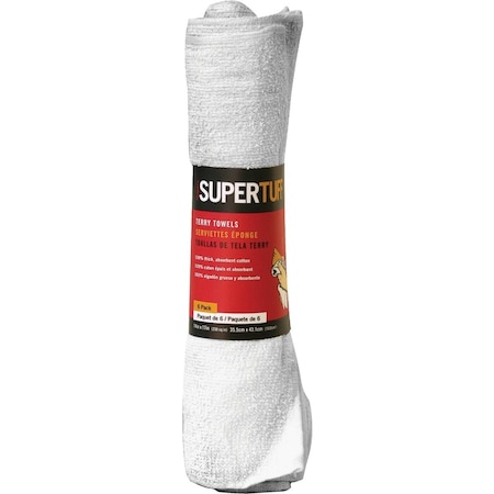 Trimaco SuperTuff 14'' x 17'' White Terry Towels, 6PK 10756